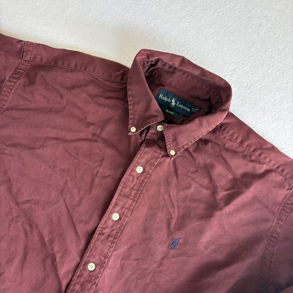 Vintage Ralph Lauren BLAKE Shirt Mens Large Maroon Long Sleeve Button-Down